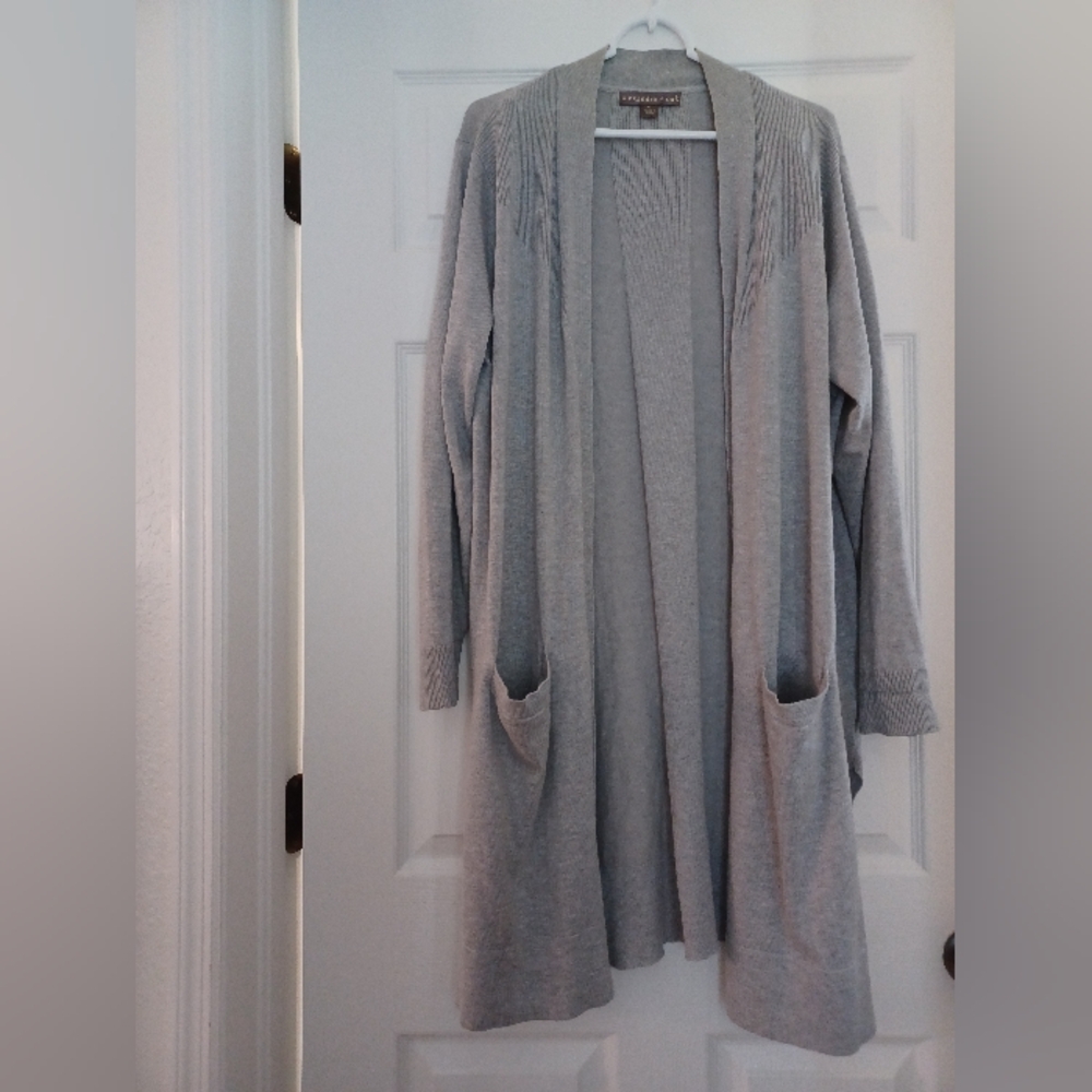 Alexander & Oak Womens Size XXL Gray Lobg Open Knit Cardigan Sweater